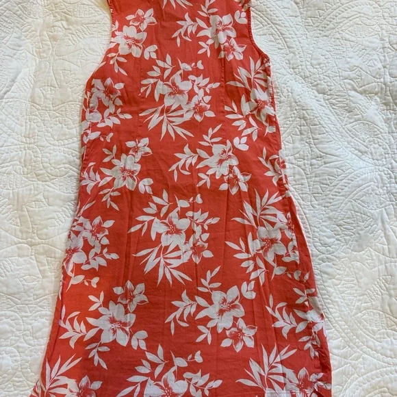 Tommy Bahama Womens Size M Dress Floral Collared Sundress Linen Coral - Picture 2 of 5